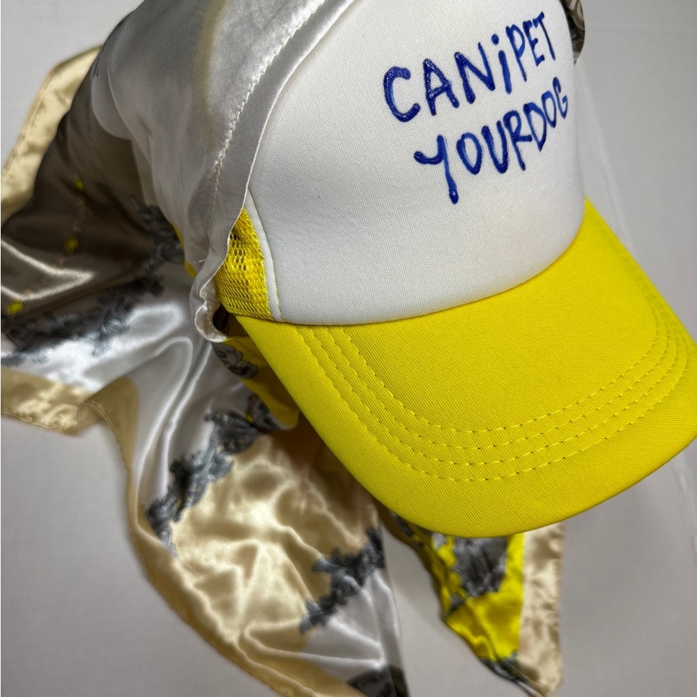 CanIPetYourDog Yellow and White Cap with Blue Embroidery with scarf